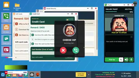 Tour of labeled desktop apps on the in-game parody OS